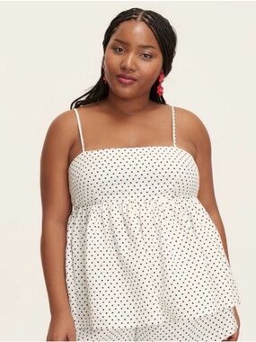 Kate Spade White Polka Dot Spaghetti Strap Babydoll Top